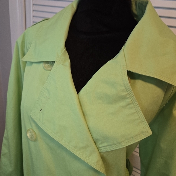 Jessica London Size 22W Long Trench Coat Removable Liner LIME GREEN BELTED - Picture 6 of 10